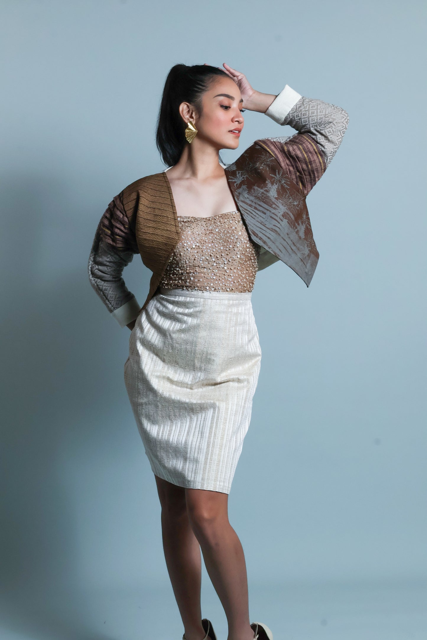 BIGHANI STATEMENT JACKET IN RARE DENIM+INABEL