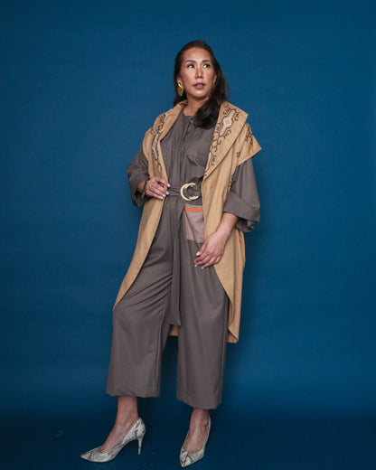 Kagalanggalang Trench Kimono with Nesif Embroidery by the Tboli Tribe in Brown