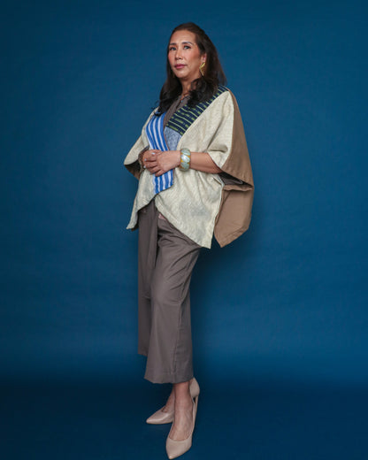 Heritage Poncho in Earth and Blue Tones with Lining