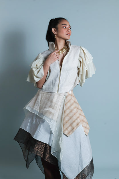 KABOGERA WRAP SKIRT IN CREAM WITH SUKSUK PIÑA BARONG AND  BINAKOL WEAVE