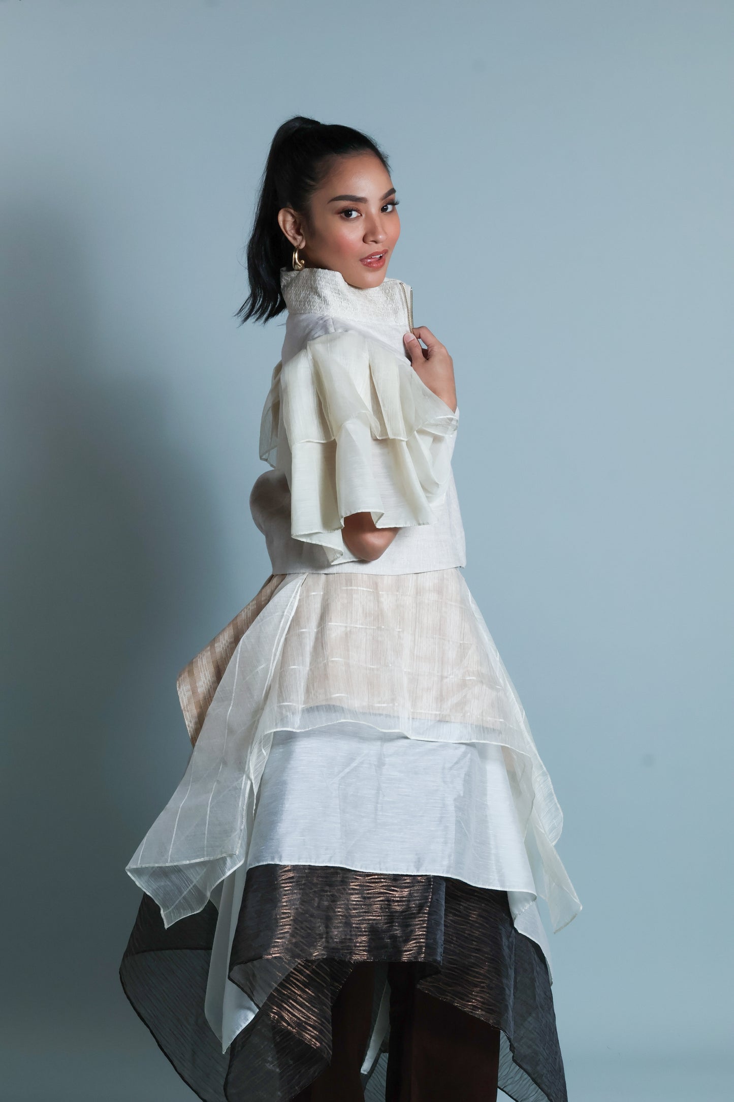 KABOGERA WRAP SKIRT IN CREAM WITH SUKSUK PIÑA BARONG AND  BINAKOL WEAVE