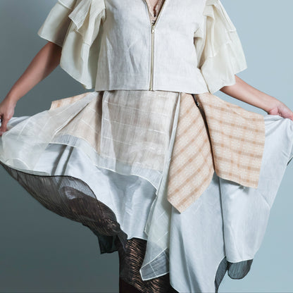 KABOGERA WRAP SKIRT IN CREAM WITH SUKSUK PIÑA BARONG AND  BINAKOL WEAVE