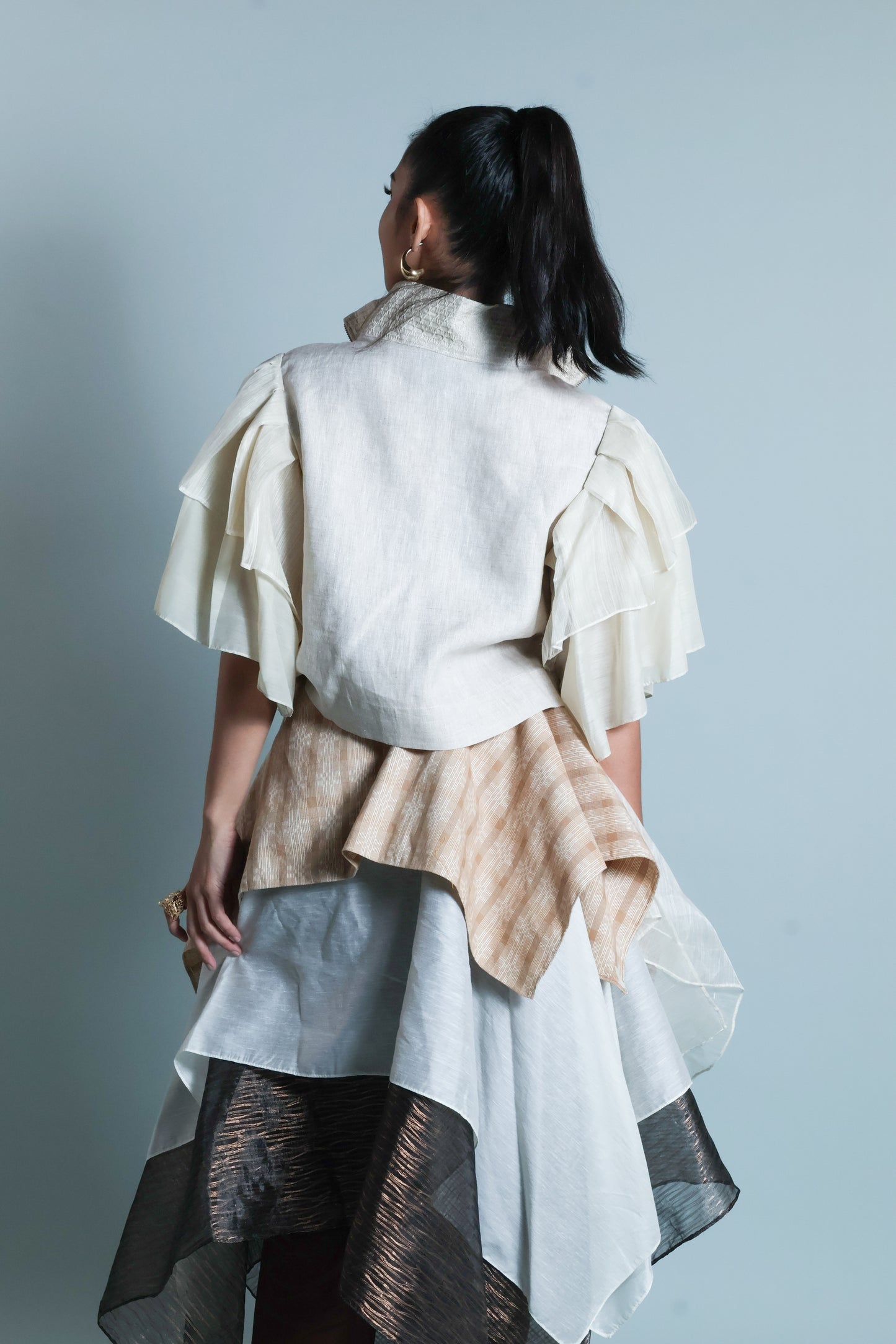 KABOGERA WRAP SKIRT IN CREAM WITH SUKSUK PIÑA BARONG AND  BINAKOL WEAVE