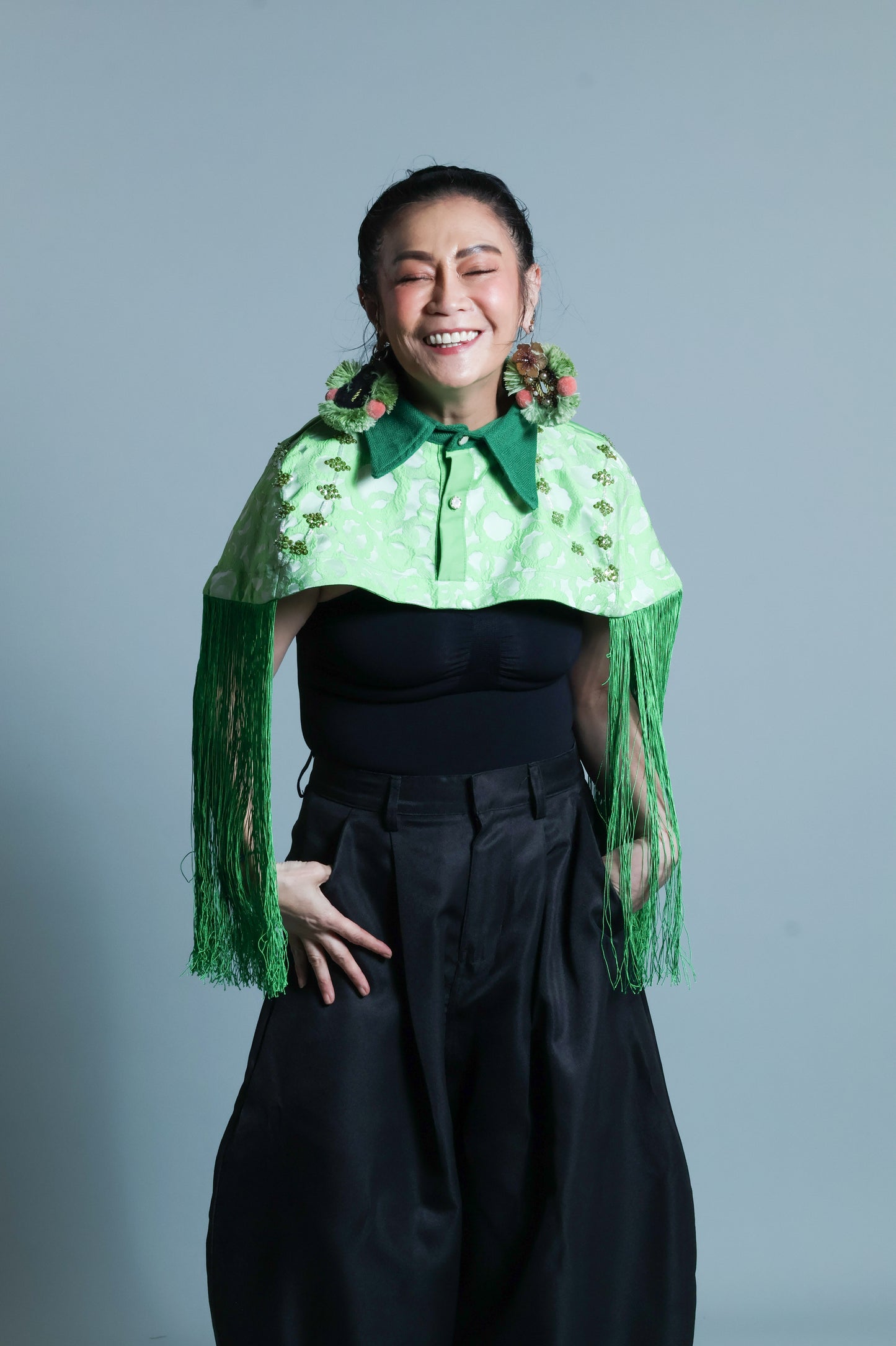 ULAN INIT STATEMENT FRINGE TOP WITH GREEN KUNDIMAN WEAVE OF ABRA