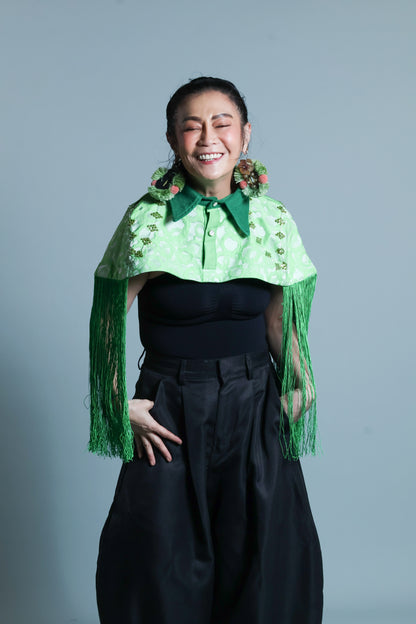 ULAN INIT STATEMENT FRINGE TOP WITH GREEN KUNDIMAN WEAVE OF ABRA