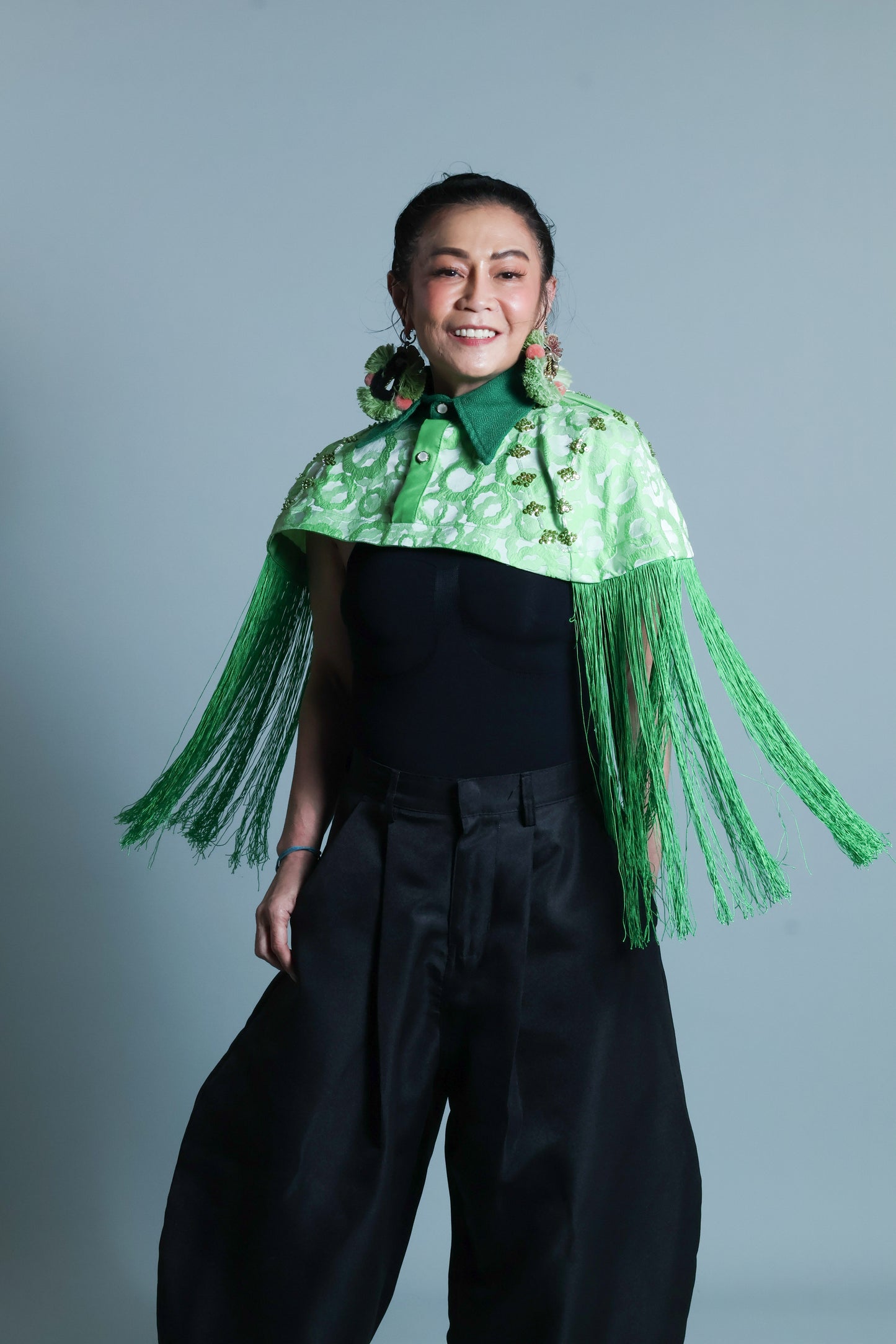 ULAN INIT STATEMENT FRINGE TOP WITH GREEN KUNDIMAN WEAVE OF ABRA