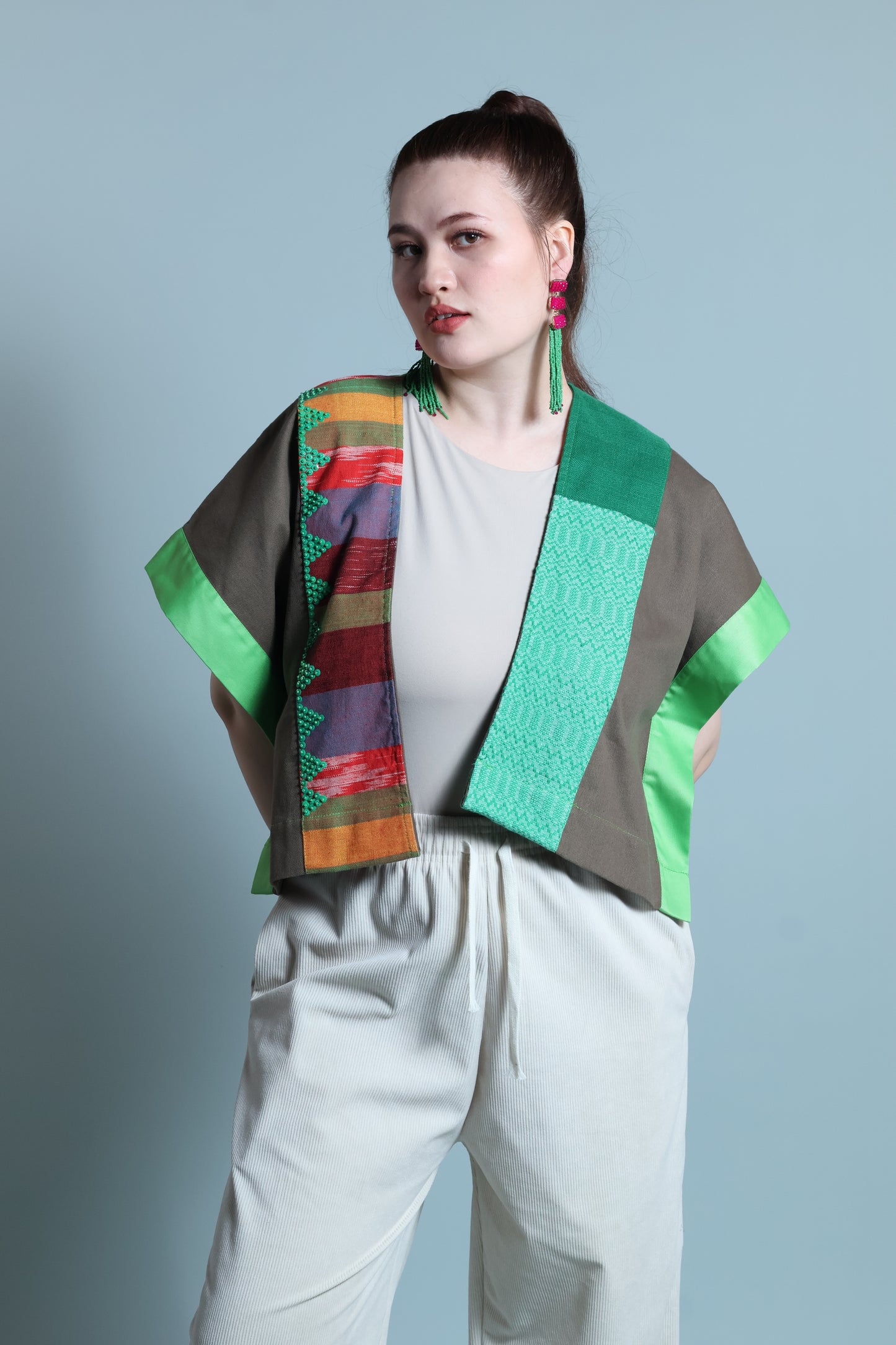 HERITAGE PONCHO GREEN WITH IKAT OF THE NORTH
