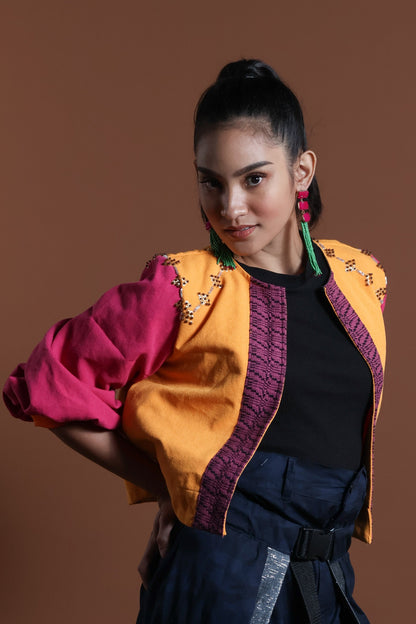 NAKAKALOKA JACKET COVER UP IN MUSTARD PINK WITH RARE KABANGKALAN WEAVE