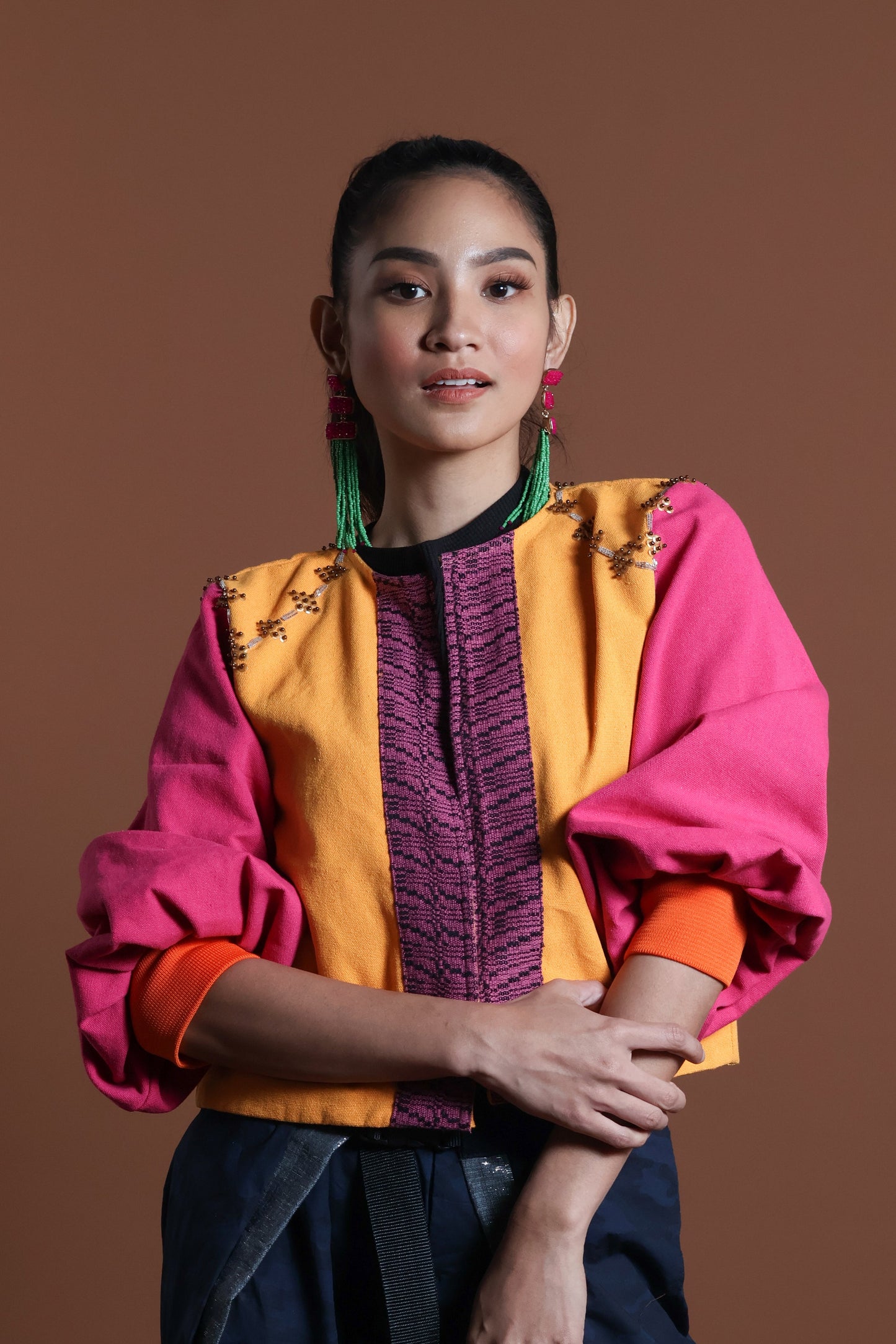 NAKAKALOKA JACKET COVER UP IN MUSTARD PINK WITH RARE KABANGKALAN WEAVE