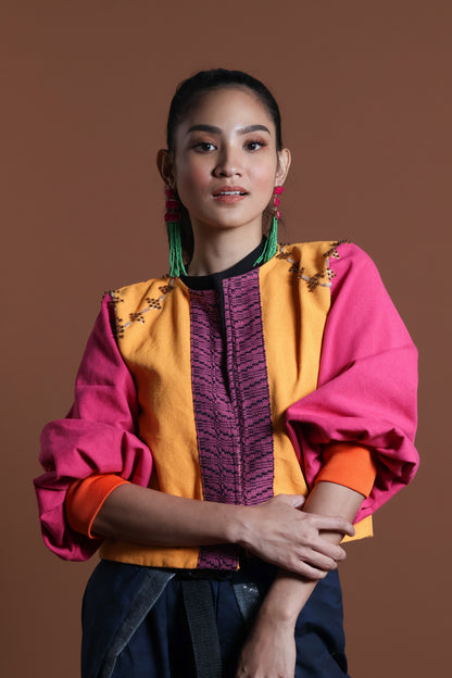 NAKAKALOKA JACKET COVER UP IN MUSTARD PINK WITH RARE KABANGKALAN WEAVE