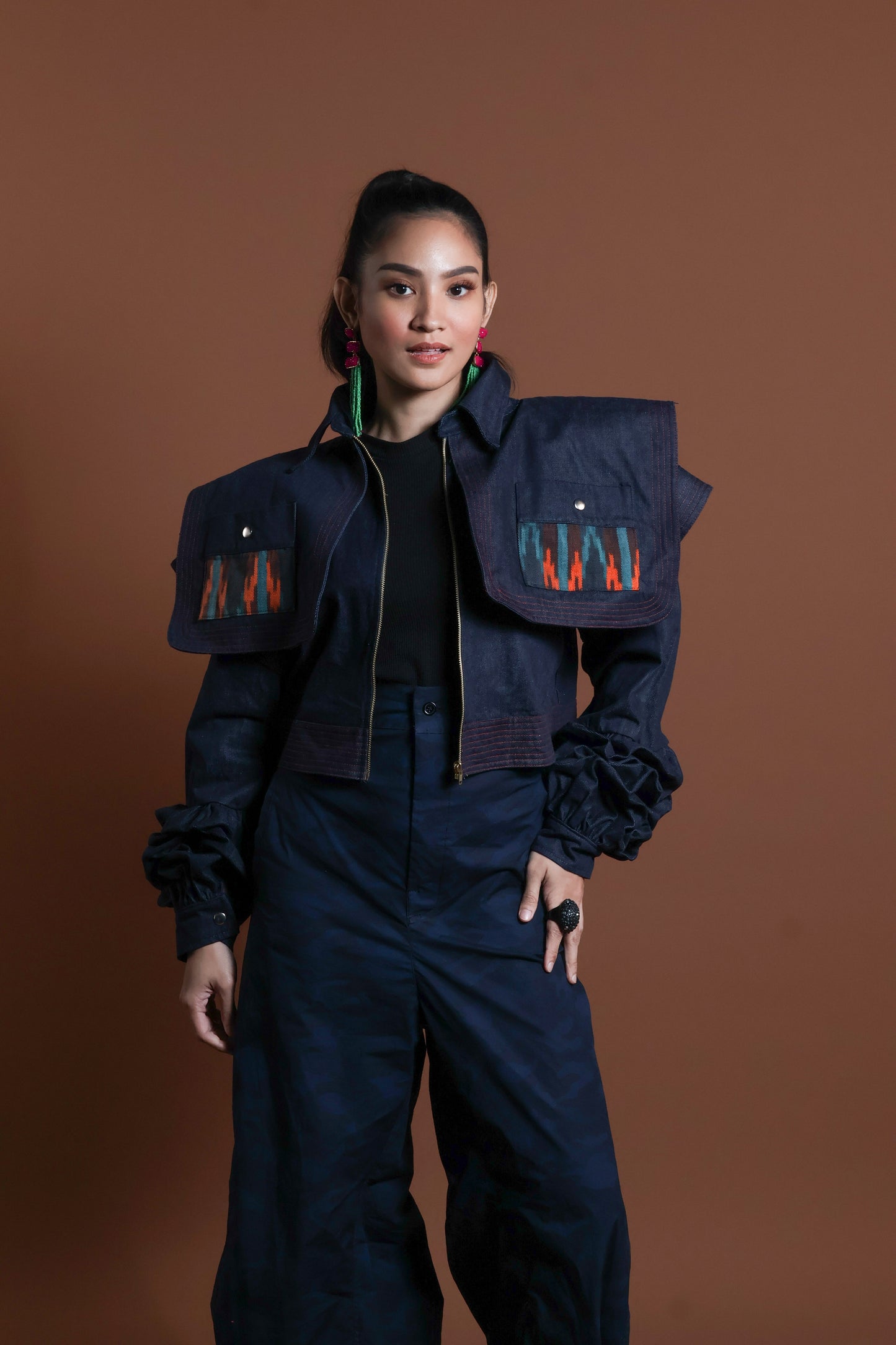 PALABAN LONG SLEEVES JACKET COVER UP WITH IKAT OF THE NORTH-orange pocket