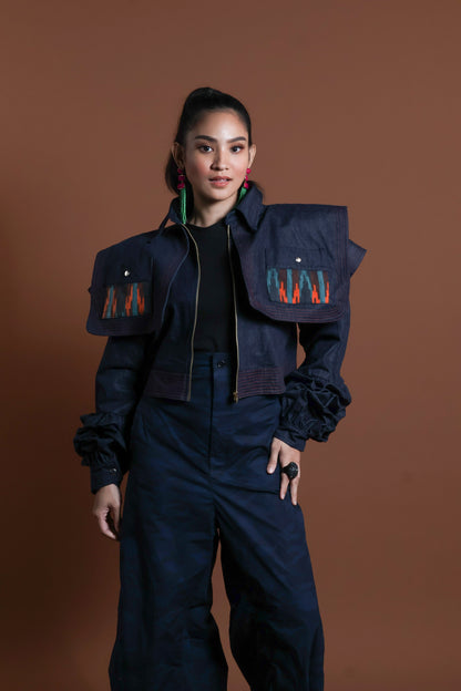 PALABAN LONG SLEEVES JACKET COVER UP WITH IKAT OF THE NORTH-orange pocket