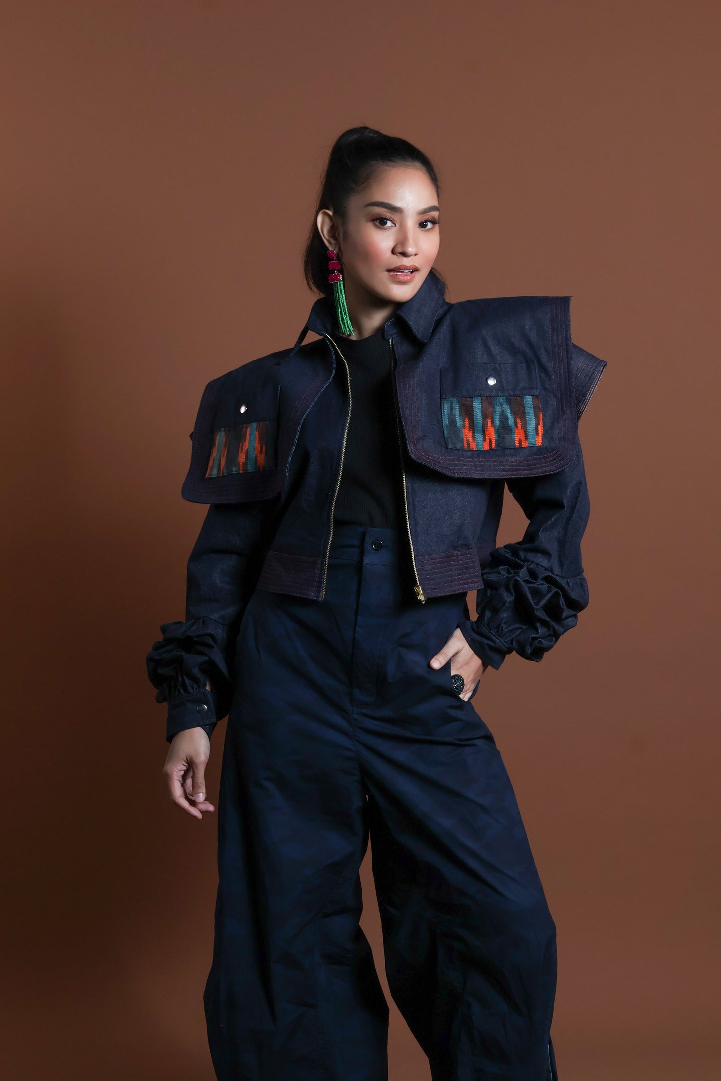 PALABAN LONG SLEEVES JACKET COVER UP WITH IKAT OF THE NORTH-orange pocket