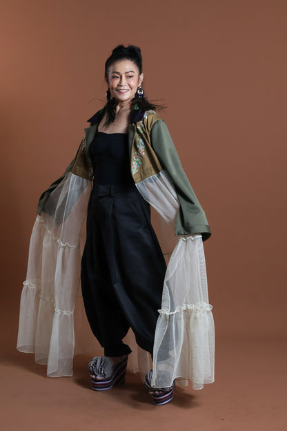 GREEN INAUL CROP SEE THROUGH TRENCH COVER UP INAUL OF MAGUINDANAO WITH HANDBEADED
