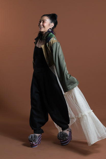 GREEN INAUL CROP SEE THROUGH TRENCH COVER UP INAUL OF MAGUINDANAO WITH HANDBEADED