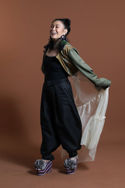 GREEN INAUL CROP SEE THROUGH TRENCH COVER UP INAUL OF MAGUINDANAO WITH HANDBEADED