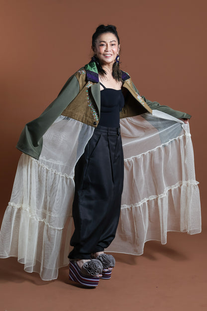 GREEN INAUL CROP SEE THROUGH TRENCH COVER UP INAUL OF MAGUINDANAO WITH HANDBEADED