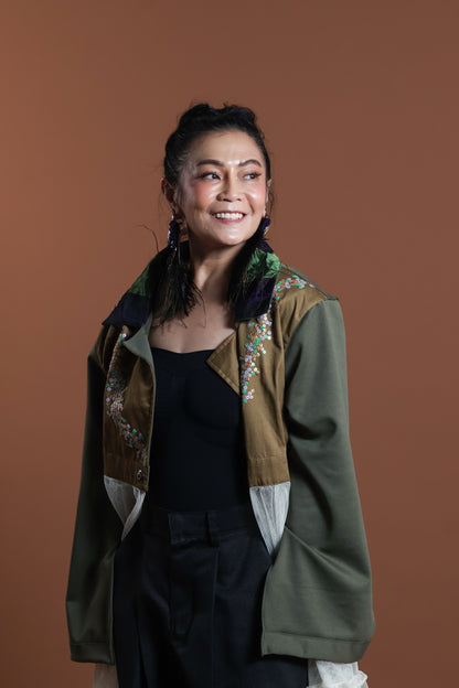 GREEN INAUL CROP SEE THROUGH TRENCH COVER UP INAUL OF MAGUINDANAO WITH HANDBEADED