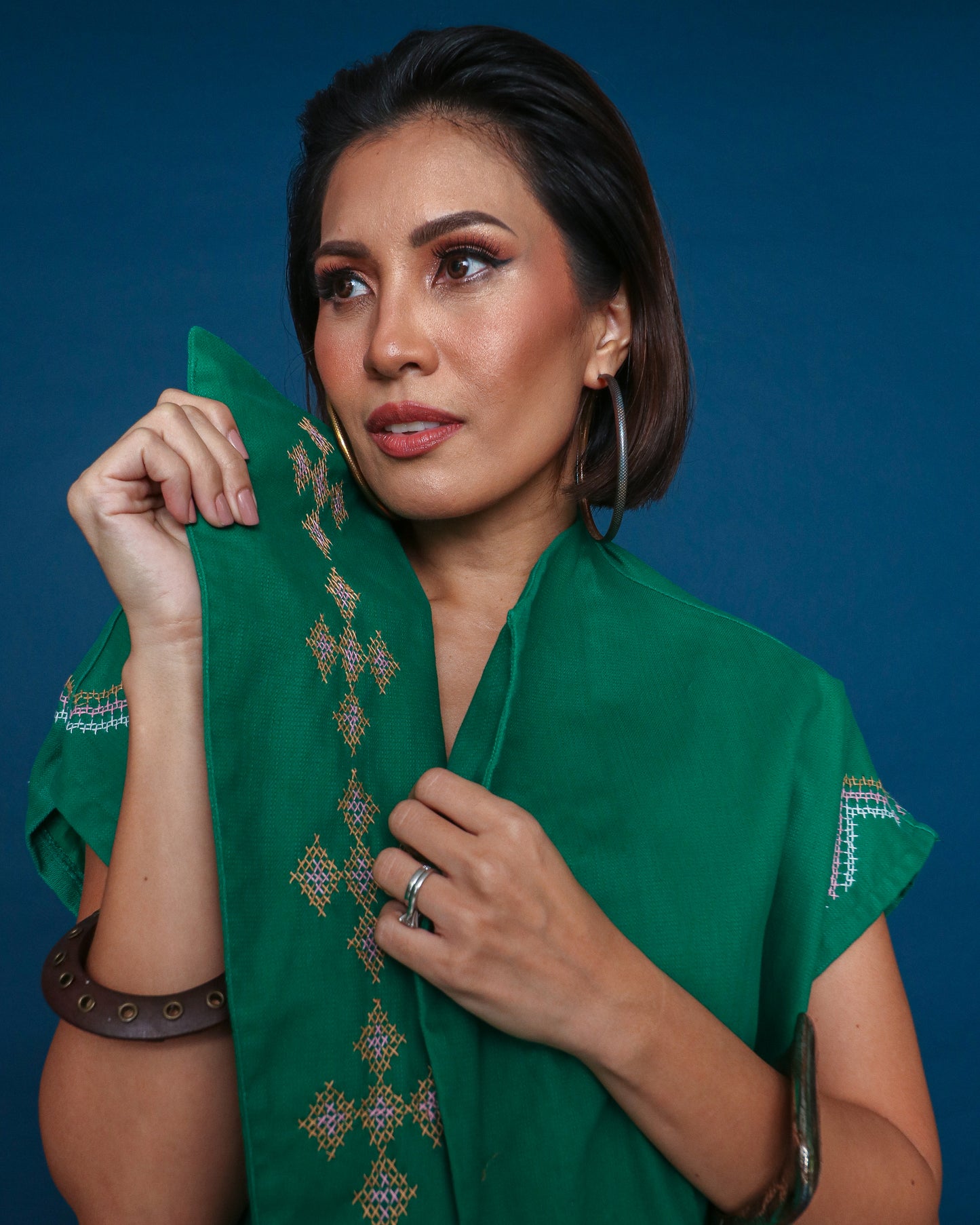 Kagalanggalang Trench Kimono with Nesif Embroidery by the Tboli Tribe in Emerald Green