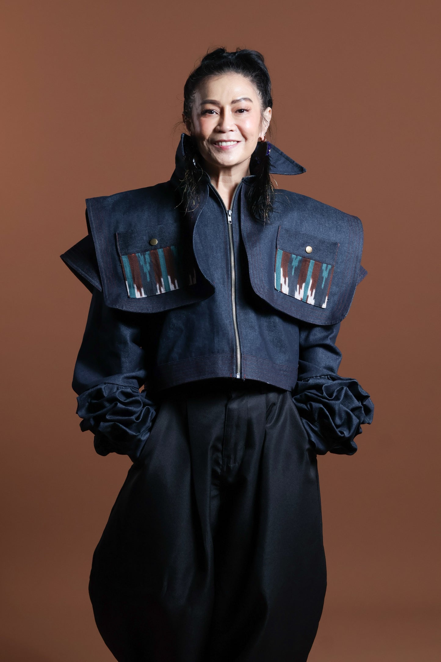 PALABAN LONG SLEEVES JACKET COVER UP WITH IKAT OF THE NORTH- blue pocket