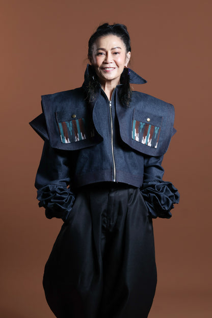 PALABAN LONG SLEEVES JACKET COVER UP WITH IKAT OF THE NORTH- blue pocket