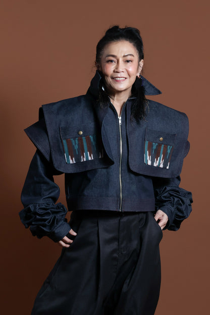 PALABAN LONG SLEEVES JACKET COVER UP WITH IKAT OF THE NORTH- blue pocket