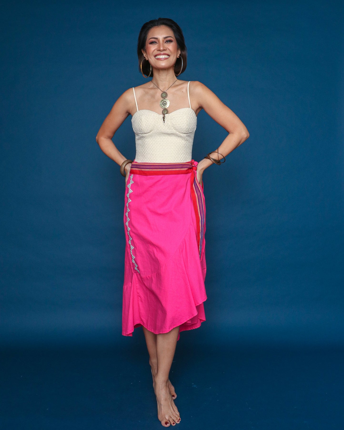 Merienda Wrap Skirt with in Pink Soft Linen