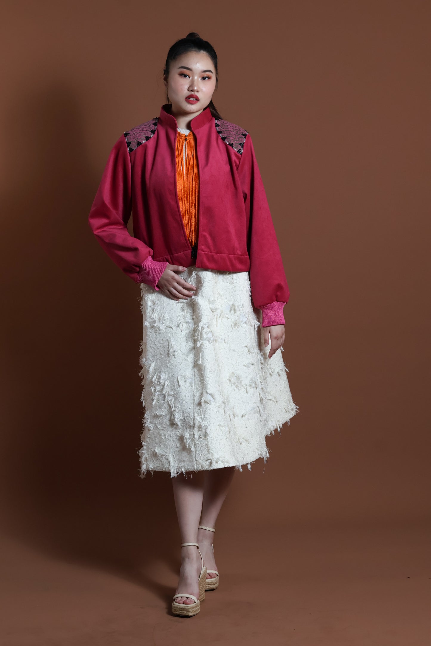 GLADIATOR JACKET IN PINK VELVET AND KABANKALAN WEAVE
