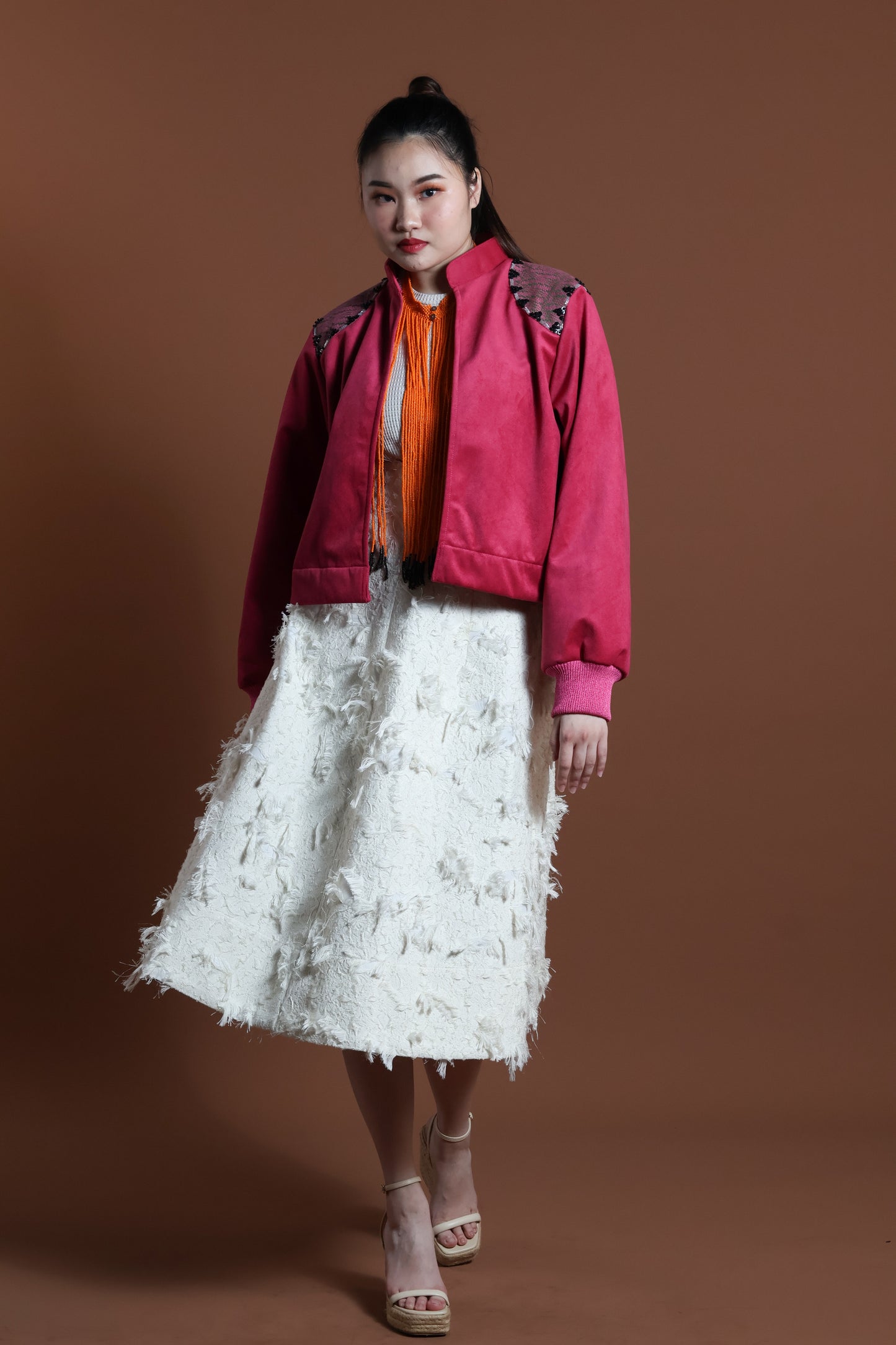 GLADIATOR JACKET IN PINK VELVET AND KABANKALAN WEAVE
