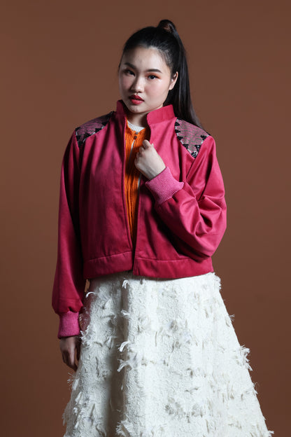 GLADIATOR JACKET IN PINK VELVET AND KABANKALAN WEAVE