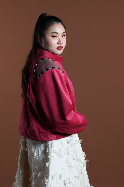 GLADIATOR JACKET IN PINK VELVET AND KABANKALAN WEAVE