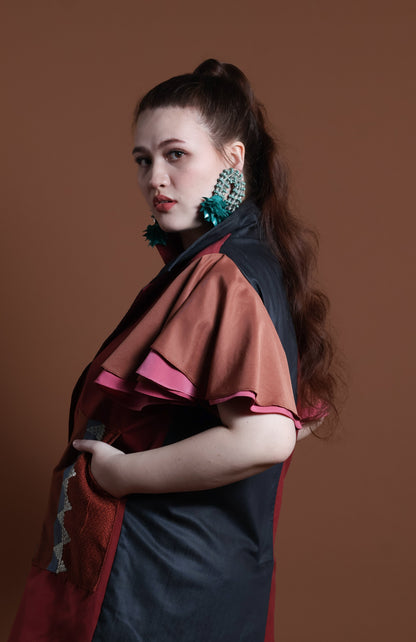 PANGANAY COVER UP PONCHO IN RED BLUE WITH KANTARINES WEAVE