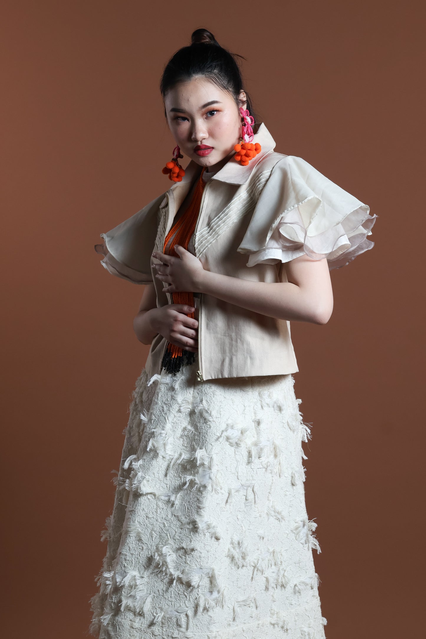 LIPAD JACKET WITH MALANDI SLEEVES IN CREAM AND RARE ABACA WEAVE