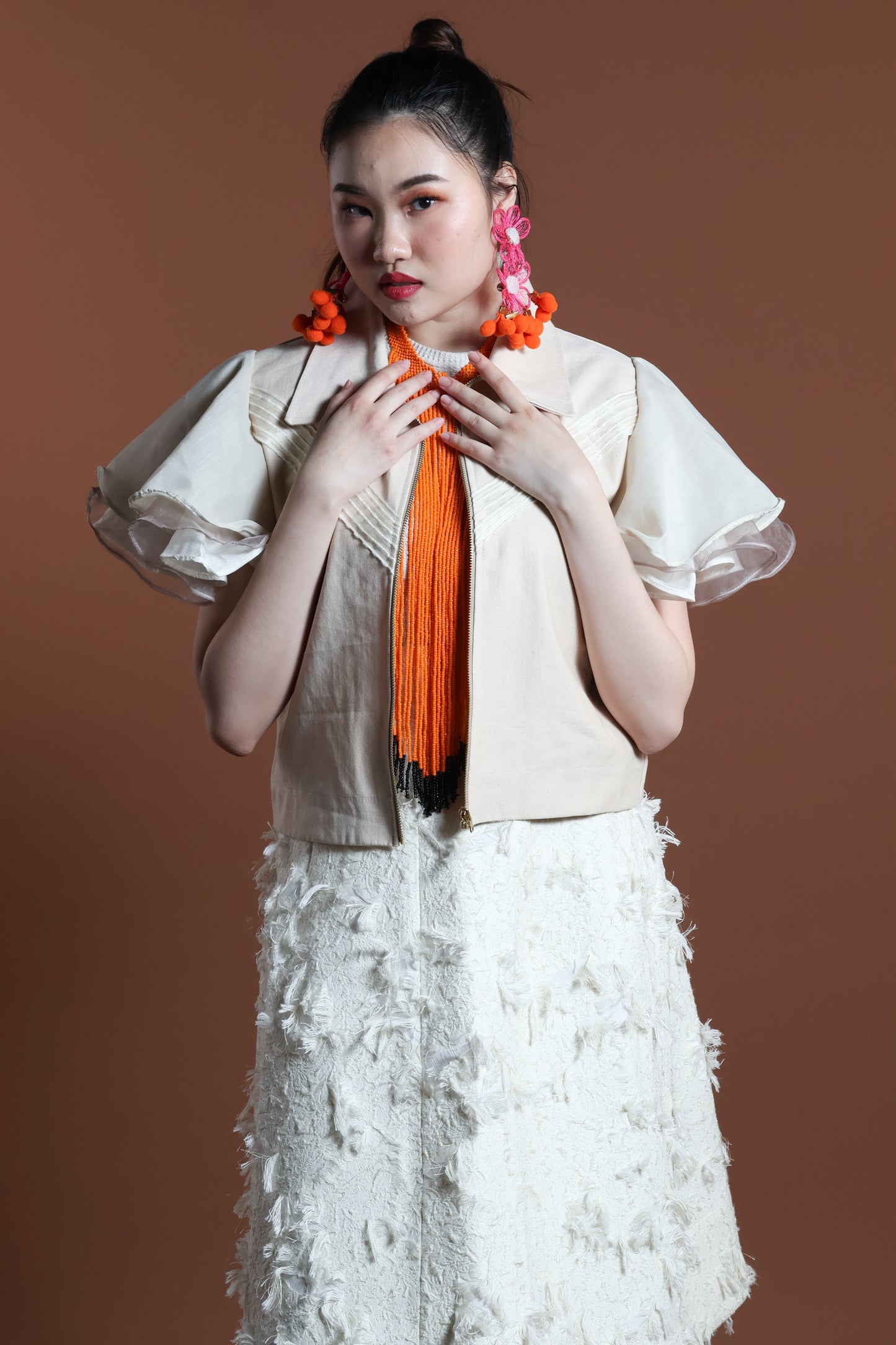 LIPAD JACKET WITH MALANDI SLEEVES IN CREAM AND RARE ABACA WEAVE
