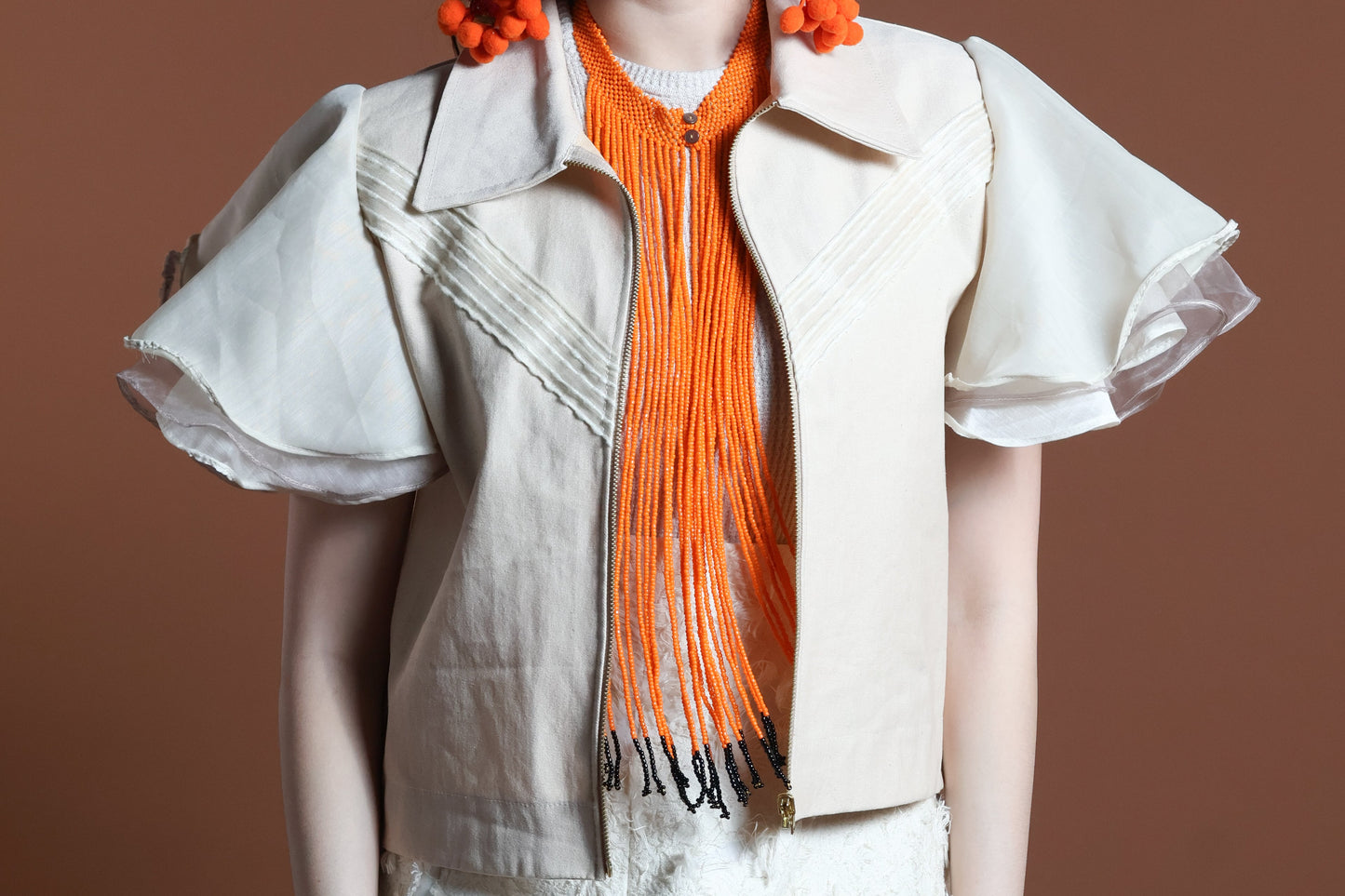 LIPAD JACKET WITH MALANDI SLEEVES IN CREAM AND RARE ABACA WEAVE