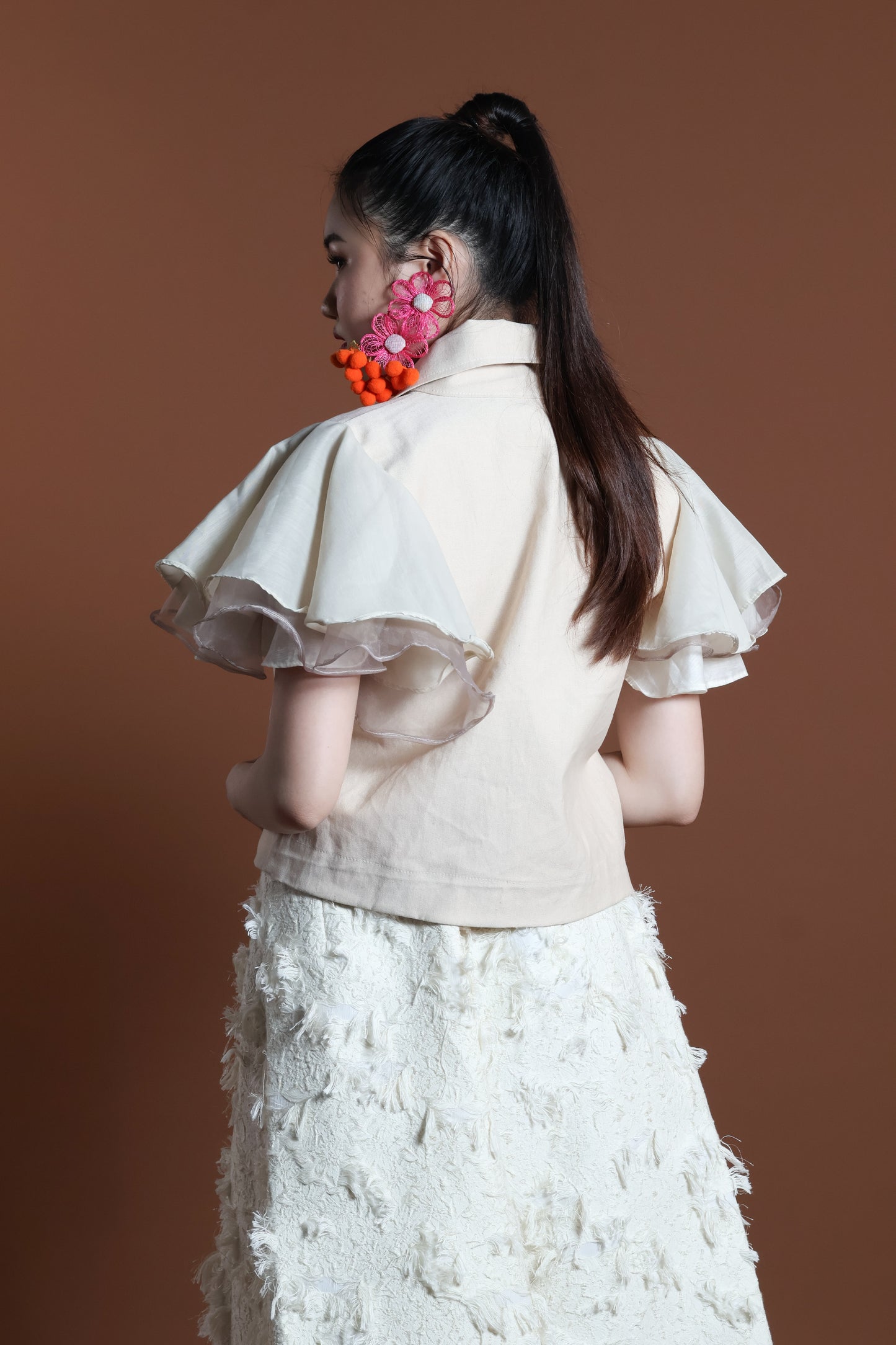LIPAD JACKET WITH MALANDI SLEEVES IN CREAM AND RARE ABACA WEAVE