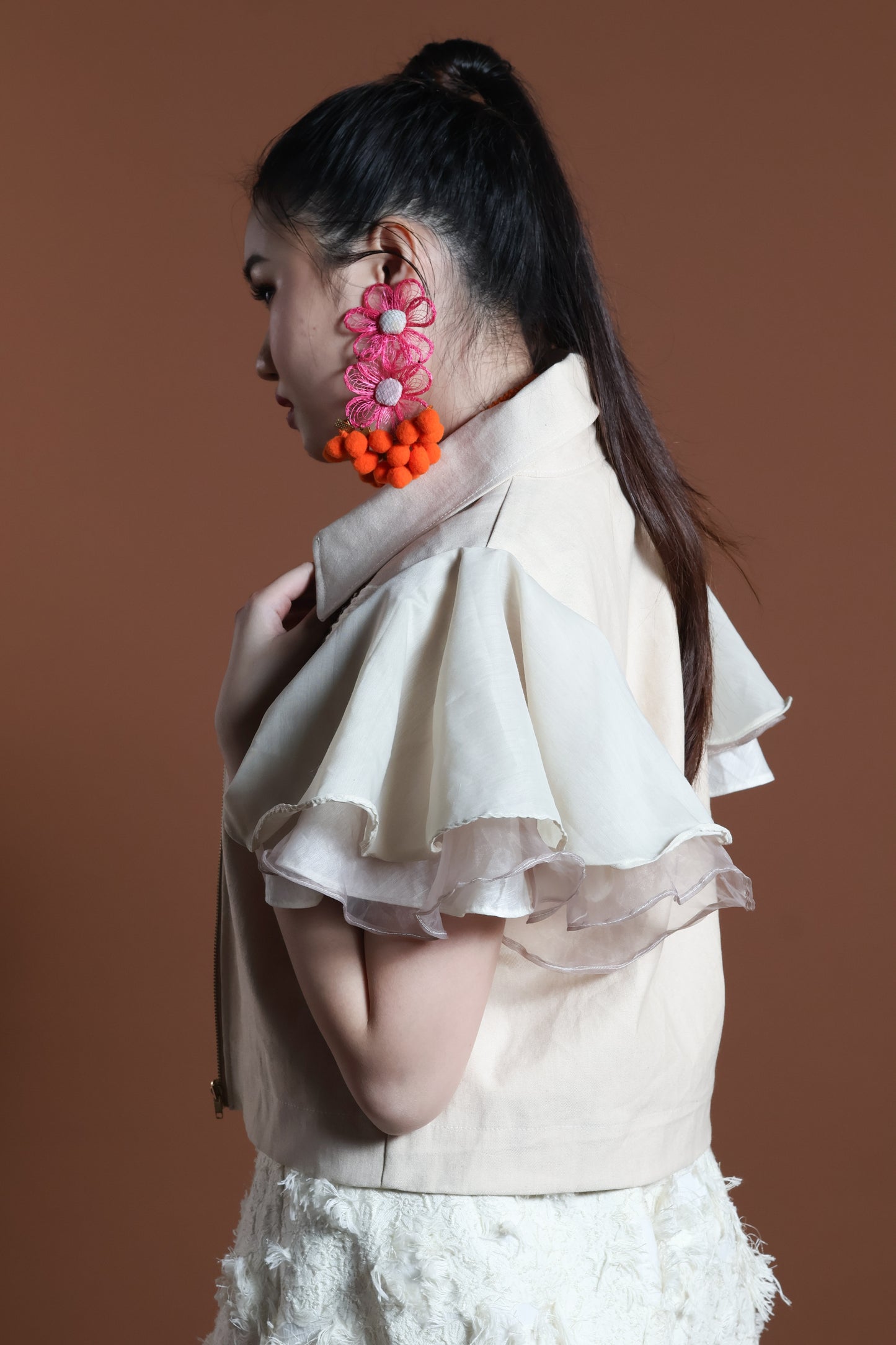 LIPAD JACKET WITH MALANDI SLEEVES IN CREAM AND RARE ABACA WEAVE
