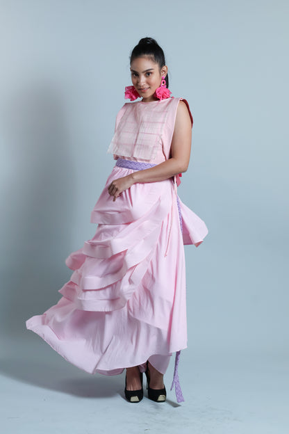 MALANDI WRAP SKIRT IN BLUSH PINK WITH INABEL BELT