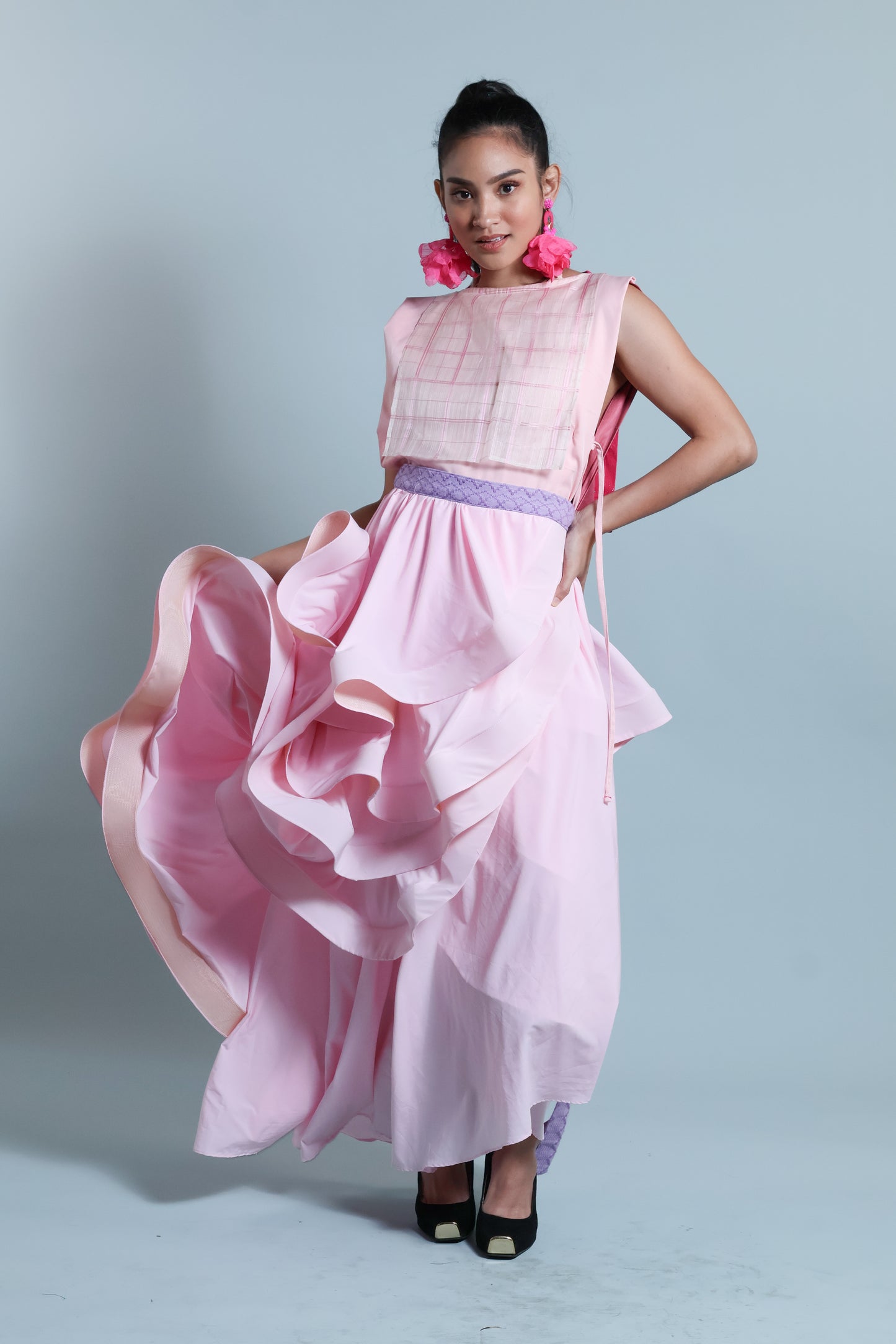 MALANDI WRAP SKIRT IN BLUSH PINK WITH INABEL BELT