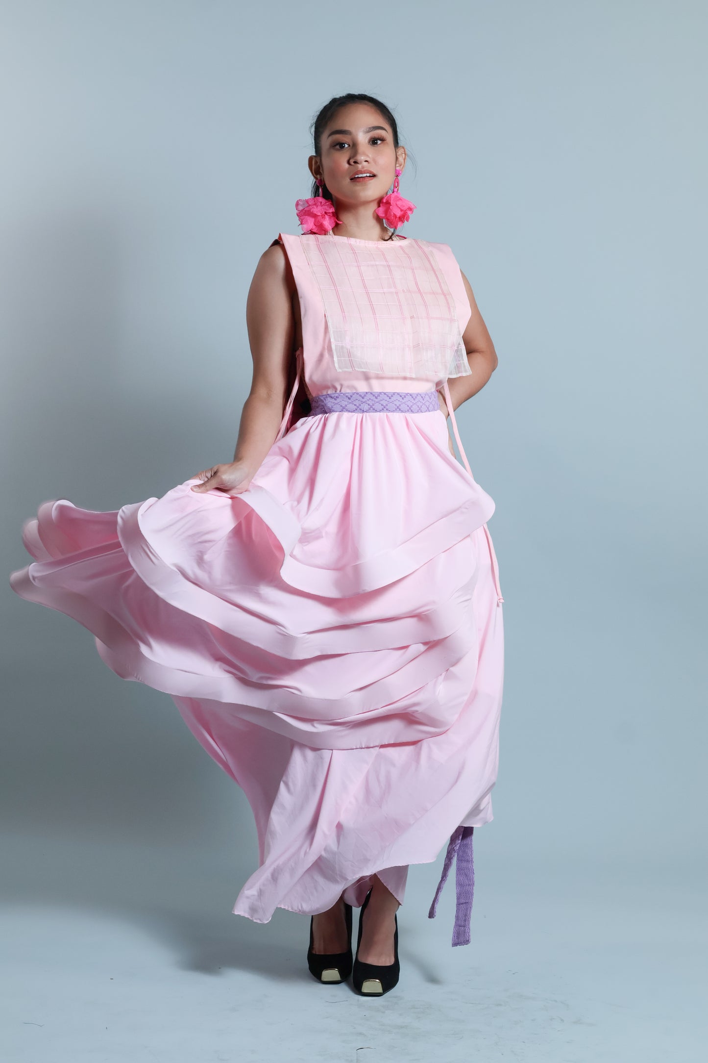 MALANDI WRAP SKIRT IN BLUSH PINK WITH INABEL BELT