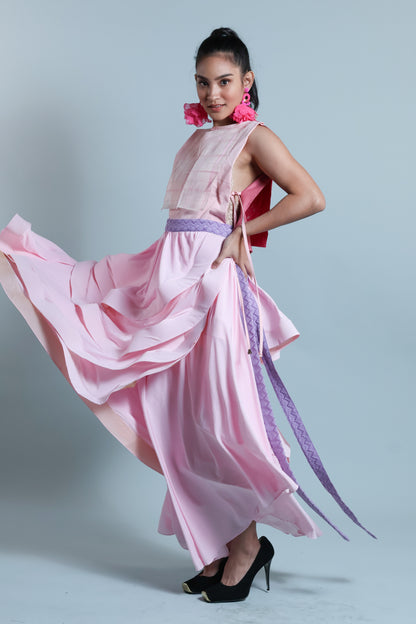 MALANDI WRAP SKIRT IN BLUSH PINK WITH INABEL BELT