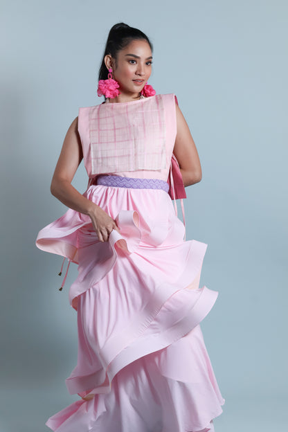MALANDI WRAP SKIRT IN BLUSH PINK WITH INABEL BELT