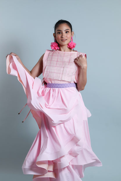 MALANDI WRAP SKIRT IN BLUSH PINK WITH INABEL BELT