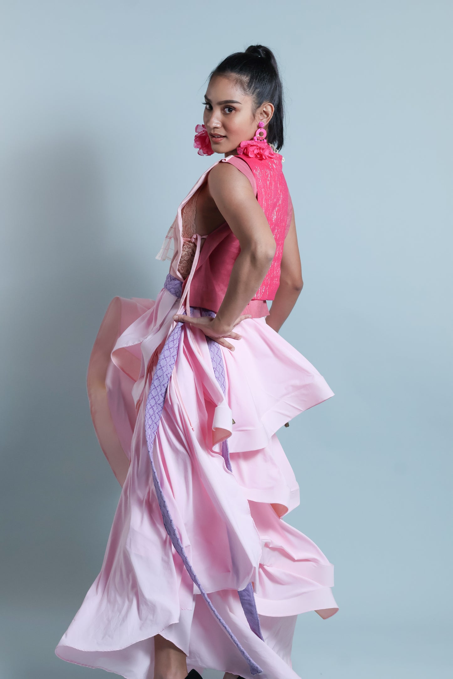 MALANDI WRAP SKIRT IN BLUSH PINK WITH INABEL BELT