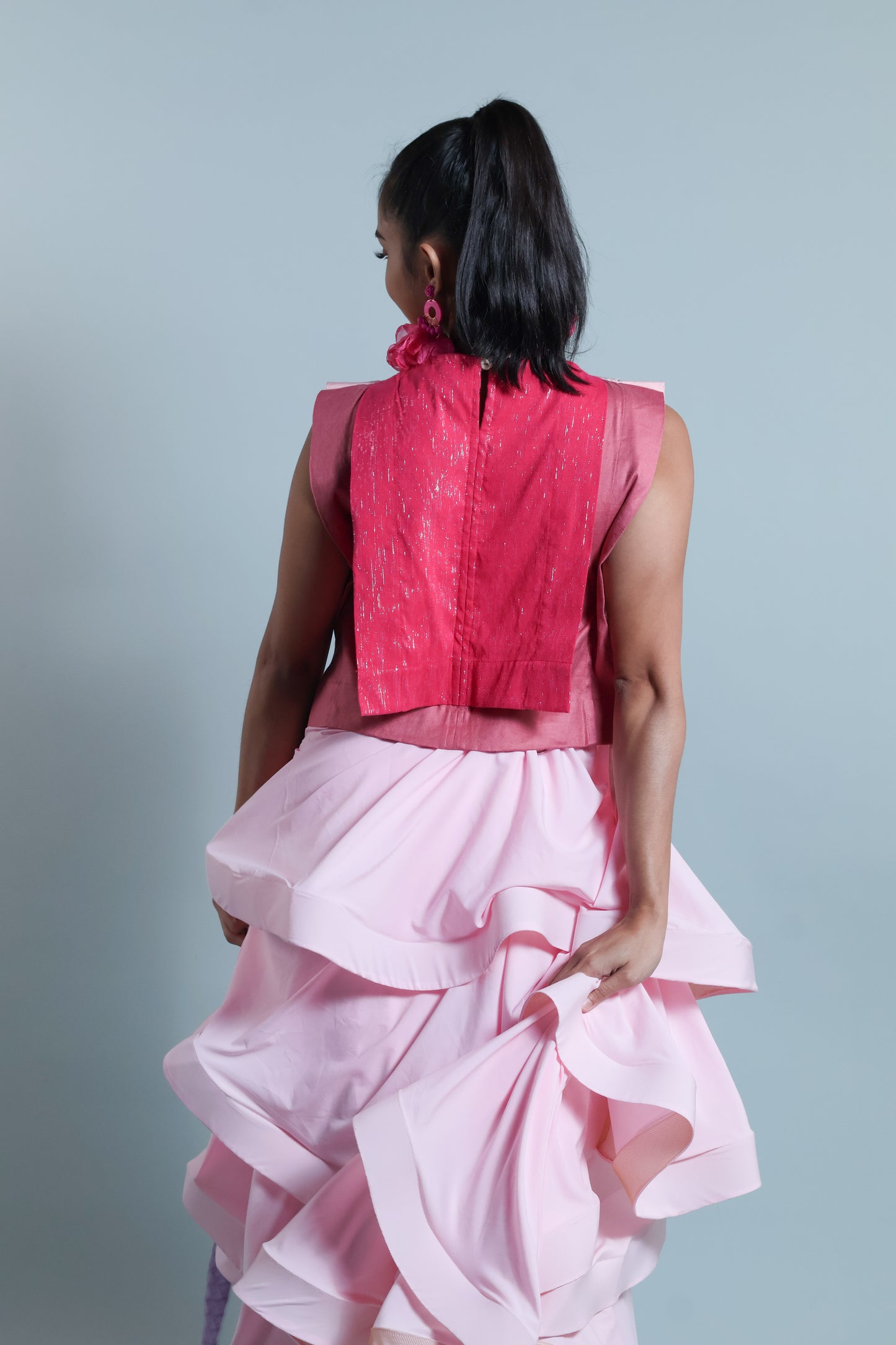 MALANDI WRAP SKIRT IN BLUSH PINK WITH INABEL BELT
