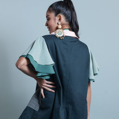 PANGANAY  TRENCH IN GREEN WITH IKAT AND HABLON WEAVE