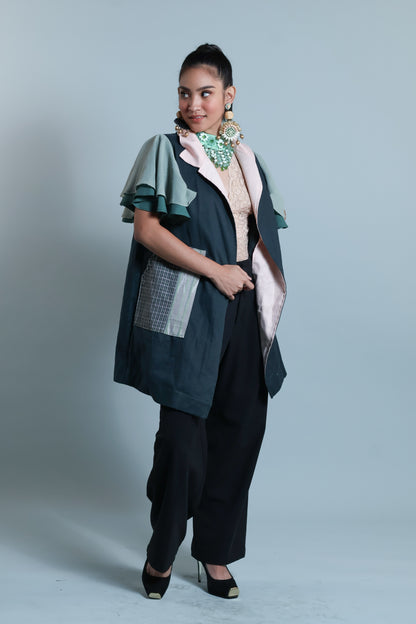 PANGANAY  TRENCH IN GREEN WITH IKAT AND HABLON WEAVE