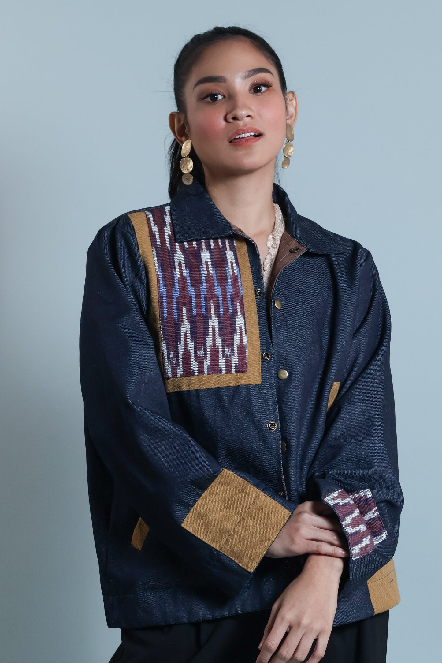 MAGINOO UNISEX JACKET IN DENIM AND IKAT OF THE NORTH
