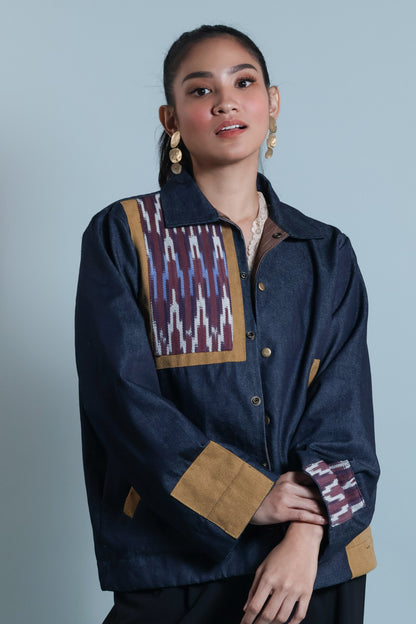 MAGINOO UNISEX JACKET IN DENIM AND IKAT OF THE NORTH