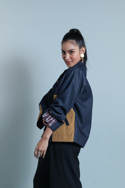 MAGINOO UNISEX JACKET IN DENIM AND IKAT OF THE NORTH